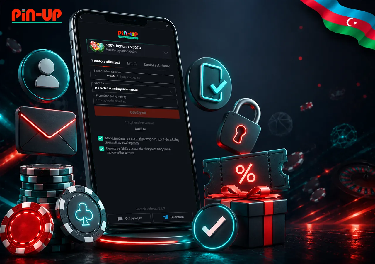 Yeni hesab qeydiyyatı üçün mobil kazino interfeysi